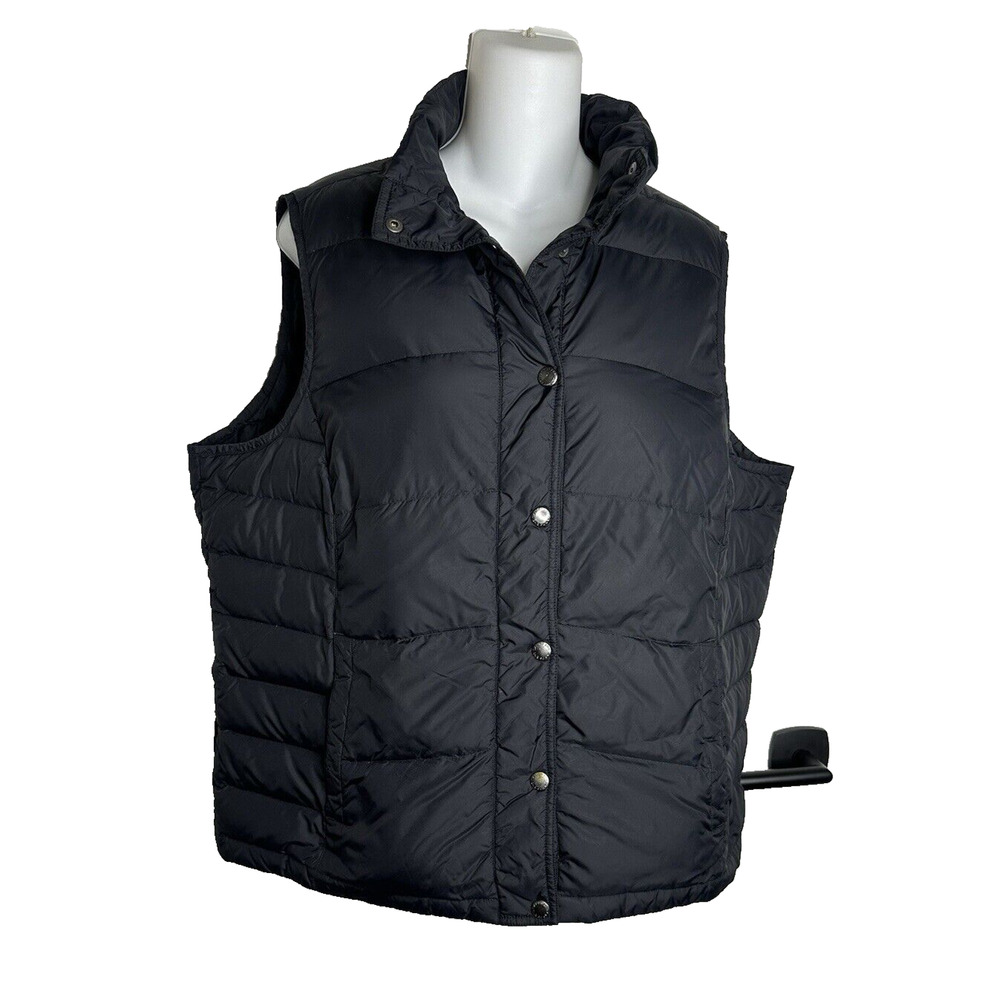 Lands End Goose Down Puffer Vest Insulated Snap Buttons Black sz L 14- 16